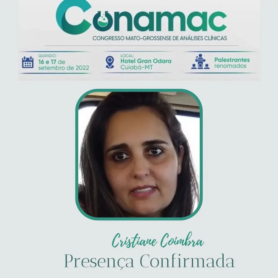 Card de divulgação do CONAMAC com a Dra. Cristiane como palestrante